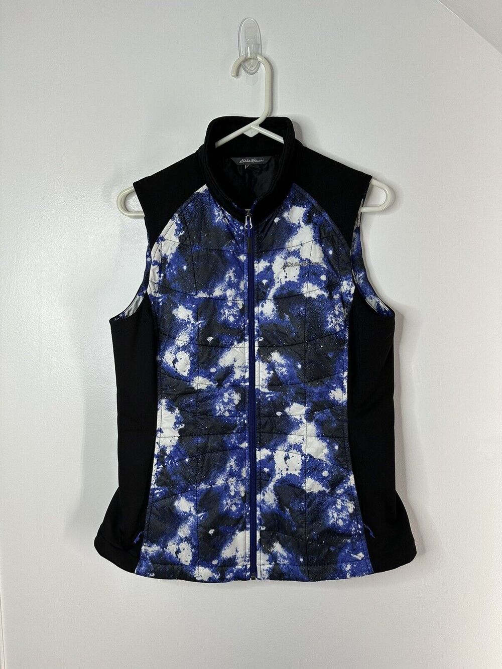 Eddie Bauer Women's Medium Black&Blue Stratify Hybrid Quilted~Stretch Vest Shell